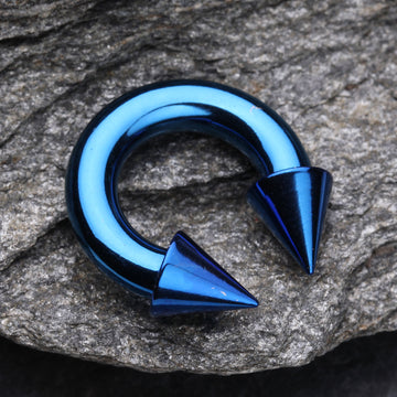 Detail View 1 of Colorline PVD Basic Spike Top Horseshoe Circular Barbell-Blue